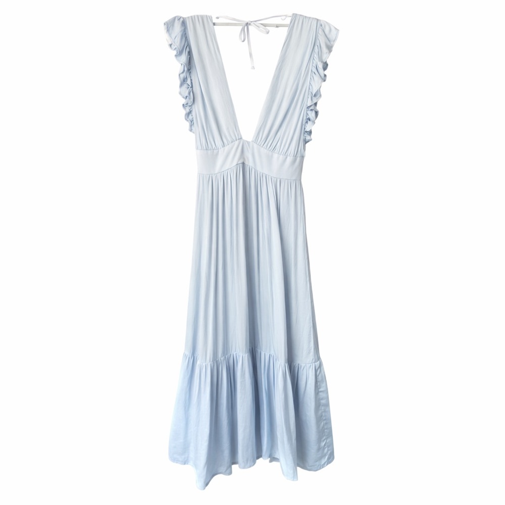 Stillwater Jessie Midi Dress Crystal Blue Ice Size S Plunge Open Back